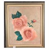 Silver Gilt Framed Painting of Pink Roses