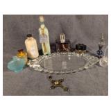 Glass Vanity Tray, Perfume Bottles & Scent Lamp