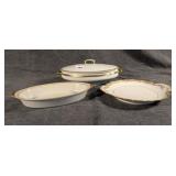 3 Gold Trimmed White Porcelain Serving Dishes