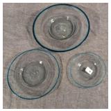 3 Hand Blown Blue Rimmed Mexican Glass Platters