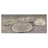4 Clear Glass Serving Dishes Inc Round Butter Dish