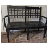 Black Painted Lattice Back Wood Settee
