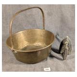 Brass Bucket & Sad Iron