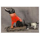 2 Metal Dog On Sleigh Christmas Decorations