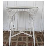 White Wicker Side Table w/ Glass Top