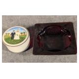 Villeroy & Boch Trinket Box & Red Glass Ashtray