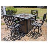 Gas Fire Pit Table & 4 Metal Stools See Lot #661