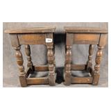 2 Antique Oak Joined Stools English 17th C Style