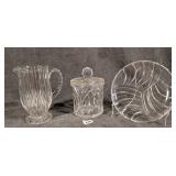 Crystal Pitcher, Cookie Jar, & Divided Tray