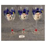 Three Hand Painted Snowman Goblets