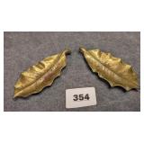 2 Virginia Metalcrafters Brass Holly Leaf Dishes