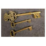 3 Brass Skeleton Keys