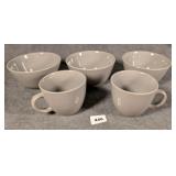 2 Gray Mugs & 3 Gray Bowls Stoneware