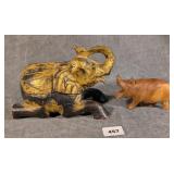 Carved Elephant & Hippopotamus Figurines