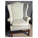 Wingback Chair w/ Mahogany Legs & Blue Upholstery