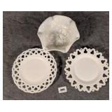 Milk Glass Bowl & Two Plates
