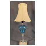 Silvered Metal, Marble & Glass Table Lamp w/ Shade