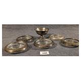 Sterling Weighted Bowl & 5 Sterling Rim Coasters