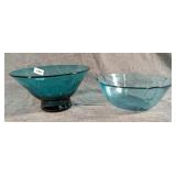 Two Teal Glass Bowls
