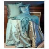 Wood Decorator Table w/ Tablecloth, Pillows, Etc