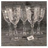5 Fostoria Navarre Water Goblets - 1 Chipped