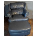 Blue Leather Chair & Ottoman