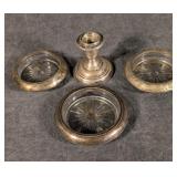 Sterling Weighted Candle; 3 Sterling Rim Coasters