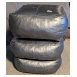 3 Blue Upholstered Foot Stools or Floor Cushions