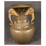 Elephant Handled Ceramic Vase