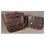 Group of Woven Black Trays w/ Burgundy Ribbon