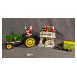 2 John Deere Christmas Decorations & A Bank