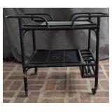 Rolling Black Rattan Cart