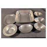 Seven Metal Serving Bowls & Trays