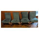 4 Green Upholstered Shell Carved Queen Ann Chairs