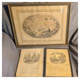 3 Vintage Prints, 2 Framed