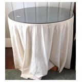 Wooden Decorator Table w/ Glass Top & Linens