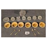 Salt Cellars, Nut Dishes & 4 Sterling Salt Spoons