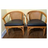 Pair Faux Bamboo & Wicker Arm Chairs