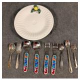 Lemon Dish with Children's Flatware Inc Disney