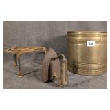 Wrought Iron Trivet, Brass Planter, Sad Iron