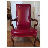 Red Leather Upholstered Queen Ann Lolling Chair