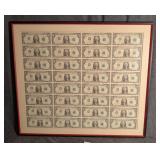 Framed Sheet of 32 Uncut $1 Bills Series 1981