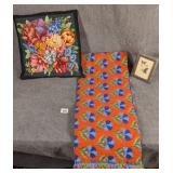 Needlework Pillow Case, Dresser Scarf, & Picture