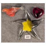 Art Glass Bird, Starfish, & Heart