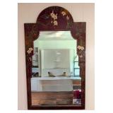 Lacquer Framed Bird & Floral Mirror