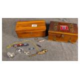 2 Vintage Cedar Jewel Boxes w/ Contents