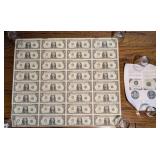 Uncut Sheet of 32 $1 Bills With Tube Series 1999