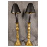 Pair of Beehive Brass Candlesticks & Candle Insert