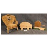 Mini Wicker Chair, Pig Puzzle, Barn Peg Rack