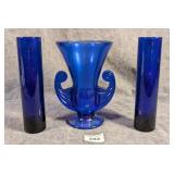 3 Cobalt Glass Vases